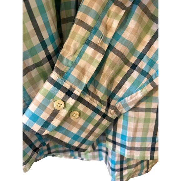 Peter Millar Crown Ease Long Sleeve Button Down Blue/Green Plaid Shirt Large - Picture 3 of 5